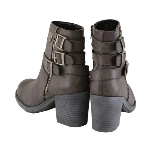 Women's 3 Buckle Stone Grey Leather Boots With Platform Heel - Image 8