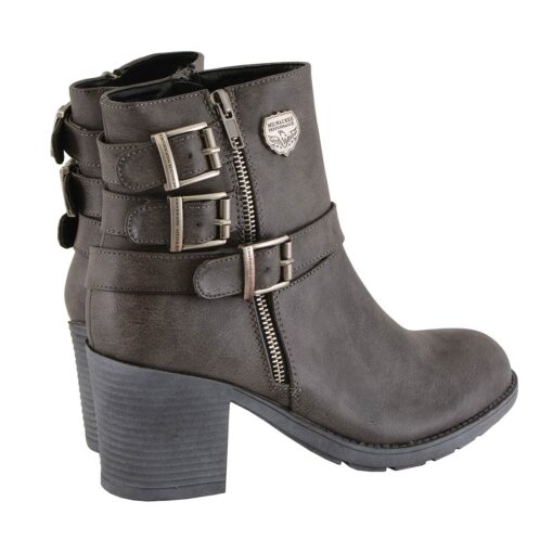 Women's 3 Buckle Stone Grey Leather Boots With Platform Heel - Image 9