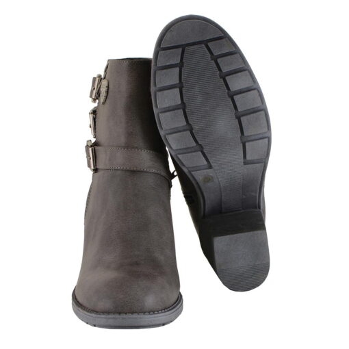 Women's 3 Buckle Stone Grey Leather Boots With Platform Heel - Image 2