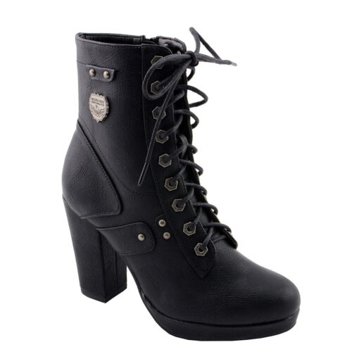 Women's Black Leather Lace-up Boots With Studded Accents - Image 4