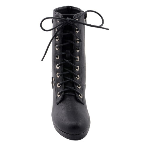 Women's Black Leather Lace-up Boots With Studded Accents - Image 5