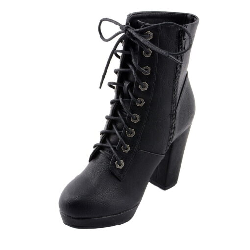 Women's Black Leather Lace-up Boots With Studded Accents - Image 6