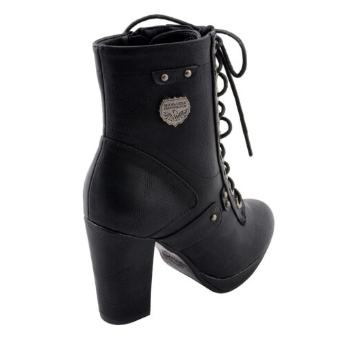 Women's Black Leather Lace-up Boots With Studded Accents - Image 10