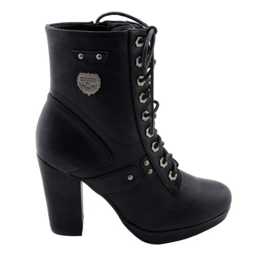 Women's Black Leather Lace-up Boots With Studded Accents - Image 11