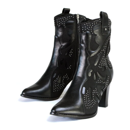 Women's Western Style Black Boots With Studded Bling - Image 2