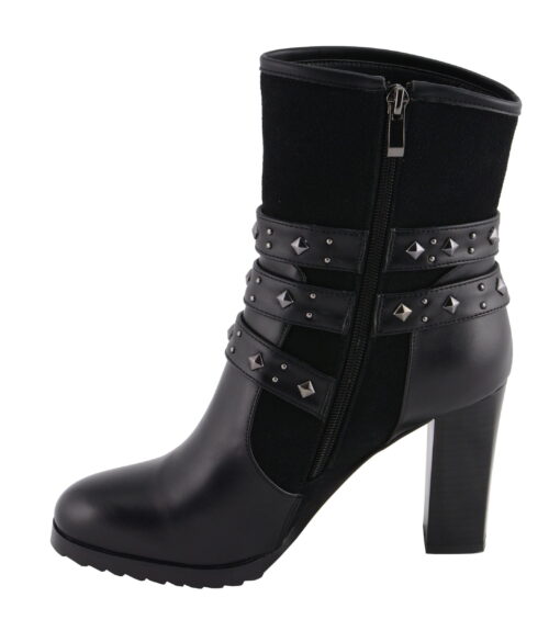 Women's Black Leather Triple Buckle Boots With Block Heel - Image 5