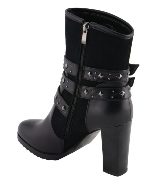 Women's Black Leather Triple Buckle Boots With Block Heel - Image 6