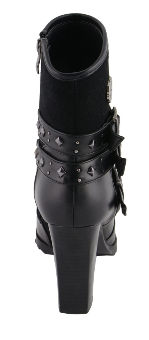 Women's Black Leather Triple Buckle Boots With Block Heel - Image 4