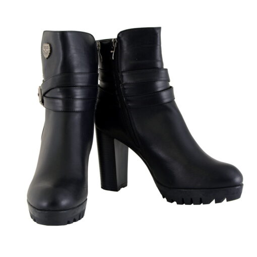 Women's Double Strap Black Leather Boots W/ Side Zipper & Platform Heel - Image 3