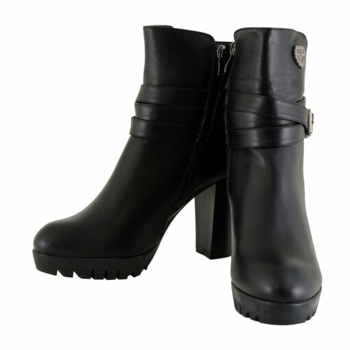 Women's Double Strap Black Leather Boots W/ Side Zipper & Platform Heel - Image 4