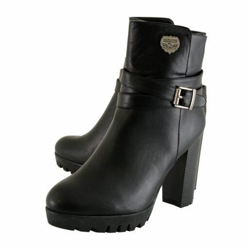 Women's Double Strap Black Leather Boots W/ Side Zipper & Platform Heel - Image 2