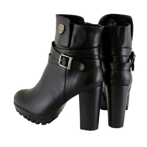 Women's Double Strap Black Leather Boots W/ Side Zipper & Platform Heel - Image 5