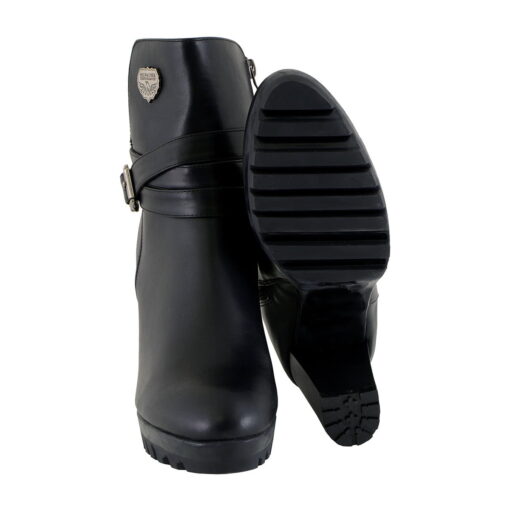 Women's Double Strap Black Leather Boots W/ Side Zipper & Platform Heel - Image 8