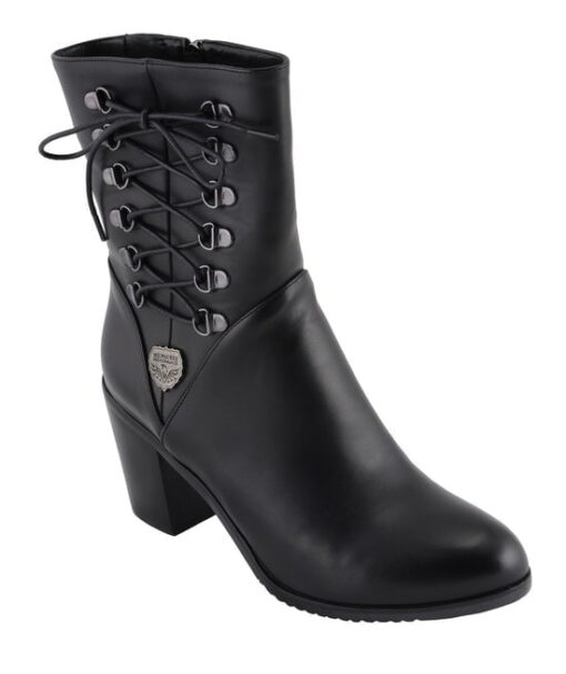 Women's Black Leather Side Lace Fashion Boots - Image 5