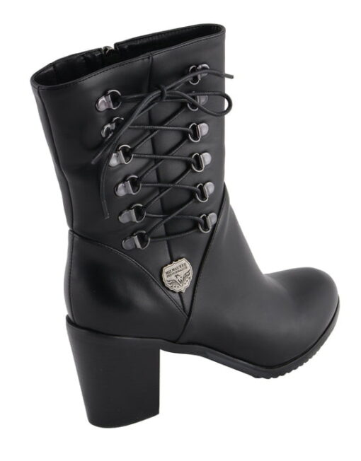 Women's Black Leather Side Lace Fashion Boots - Image 2