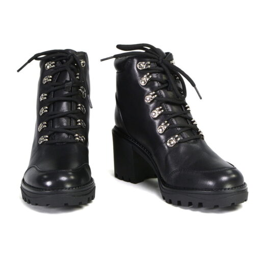 Women's Black Leather Lace-up Toe Boots With Platform Heel - Image 3