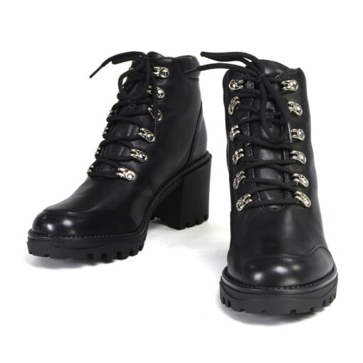 Women's Black Leather Lace-up Toe Boots With Platform Heel - Image 4