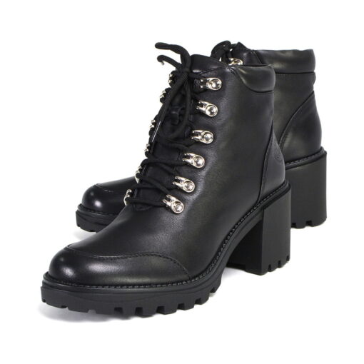 Women's Black Leather Lace-up Toe Boots With Platform Heel - Image 5