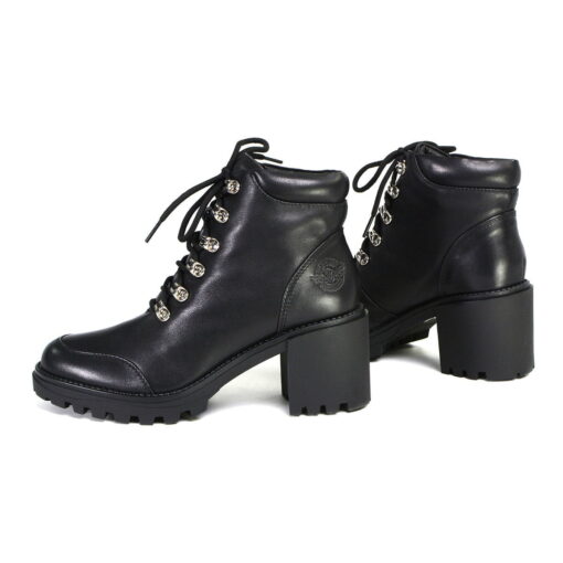 Women's Black Leather Lace-up Toe Boots With Platform Heel - Image 6