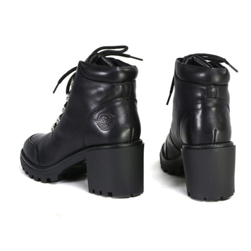 Women's Black Leather Lace-up Toe Boots With Platform Heel - Image 7