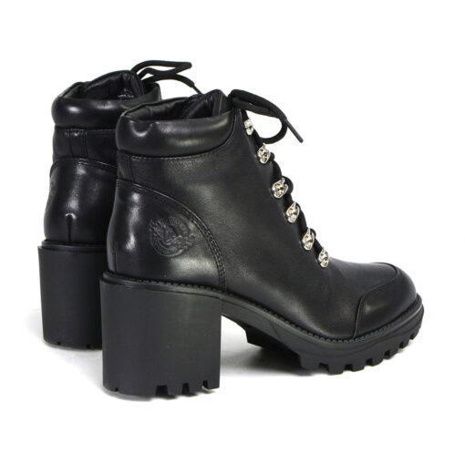 Women's Black Leather Lace-up Toe Boots With Platform Heel - Image 8