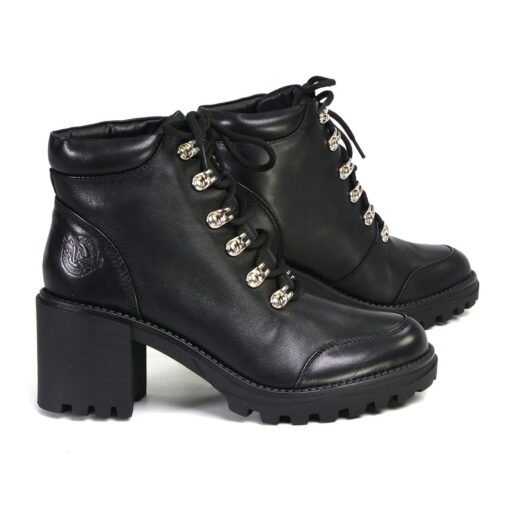 Women's Black Leather Lace-up Toe Boots With Platform Heel - Image 2