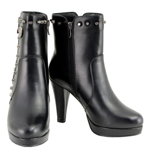 Women's Black Leather Boots With Spikes & Side Zippers - Image 4