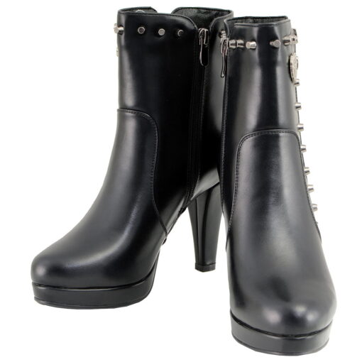 Women's Black Leather Boots With Spikes & Side Zippers - Image 5