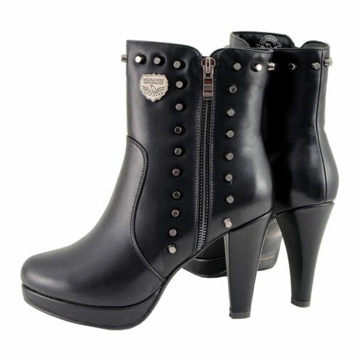 Women's Black Leather Boots With Spikes & Side Zippers - Image 7