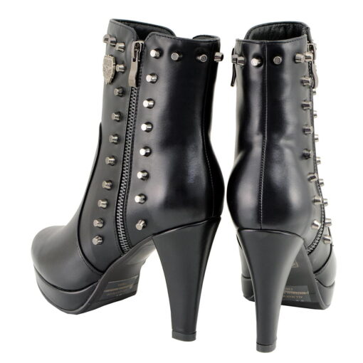 Women's Black Leather Boots With Spikes & Side Zippers - Image 8