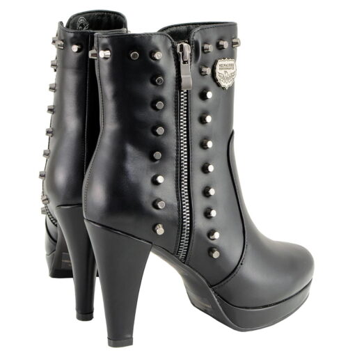 Women's Black Leather Boots With Spikes & Side Zippers - Image 9