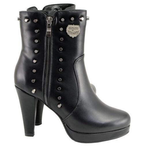 Women's Black Leather Boots With Spikes & Side Zippers - Image 2