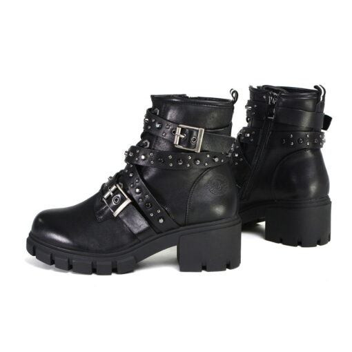 Women's Black Leather Lace-Up Fashion Boots With Studded Straps - Image 7