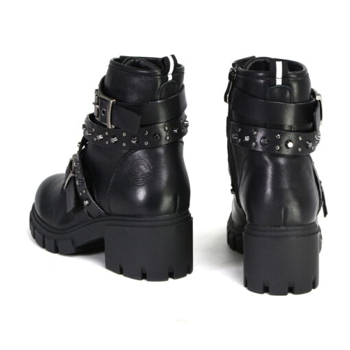 Women's Black Leather Lace-Up Fashion Boots With Studded Straps - Image 8