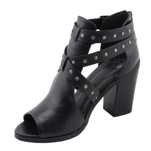 Women's Black Leather Studded Sandal With Platform Heel - Image 5