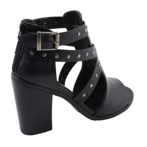 Women's Black Leather Studded Sandal With Platform Heel - Image 9