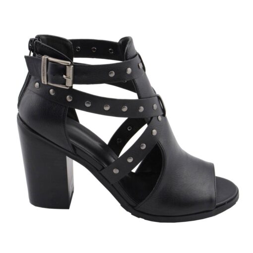 Women's Black Leather Studded Sandal With Platform Heel - Image 2