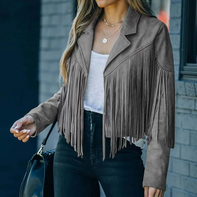 women's suede leather fringe jacket