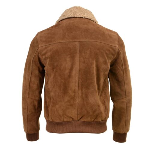 Men's Brown Suede Leather Bomber Jacket with Sherpa Collar - Image 6