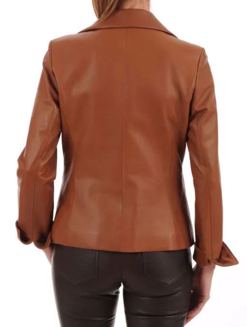 Cognac Leather Blazer Women - Image 2