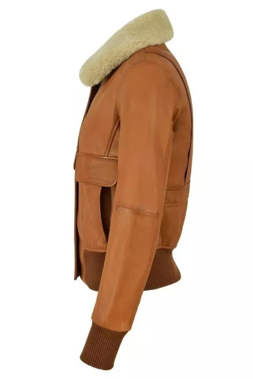 Womens Cognac B3 Bomber Jacket With Sherpa Collar - Image 3