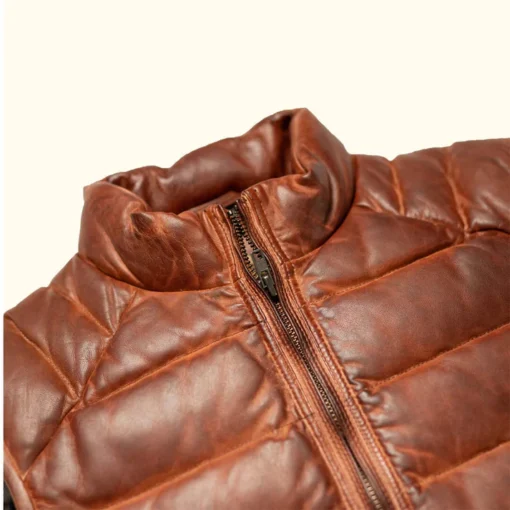 Brown Leather Puffer Vest Mens - Image 4