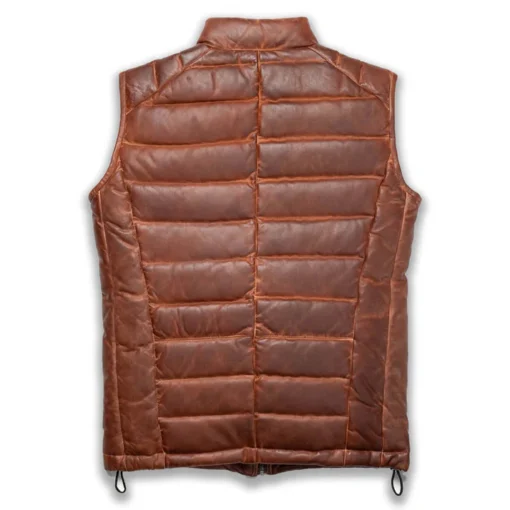 Brown Leather Puffer Vest Mens - Image 3