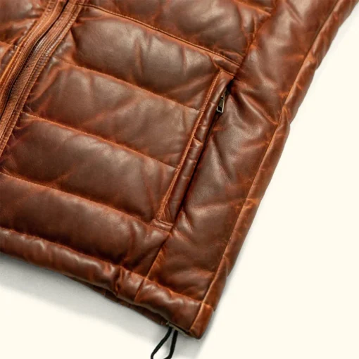 Brown Leather Puffer Vest Mens - Image 5