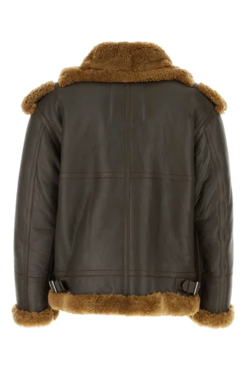 Men's B-3 Brown Leather Shearling Aviator Jacket - Image 2