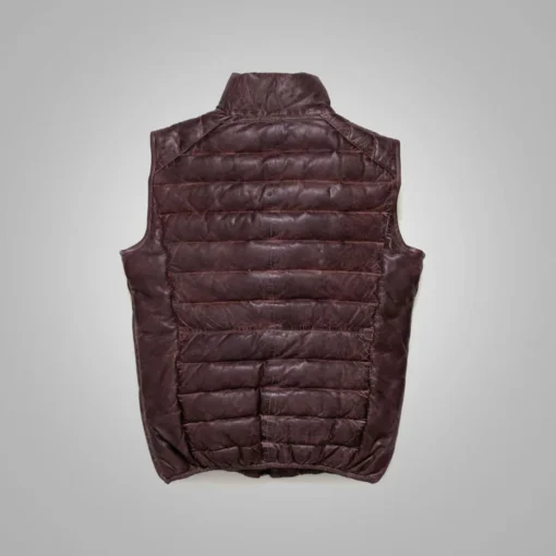 Dark Brown Downs Mens Leather Puffer Vest - Image 3