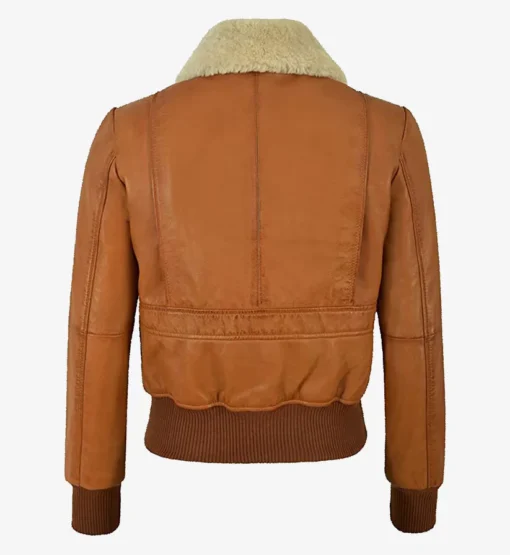 Womens Cognac B3 Bomber Jacket With Sherpa Collar - Image 2