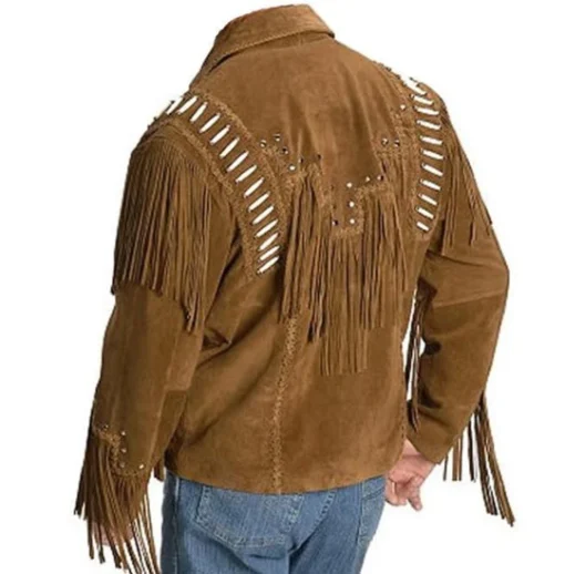 Brown Suede Leather Fringe Jacket - Image 3