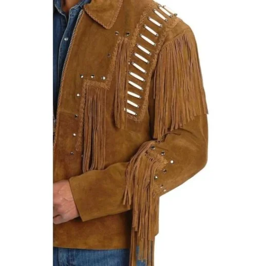 Brown Suede Leather Fringe Jacket - Image 2