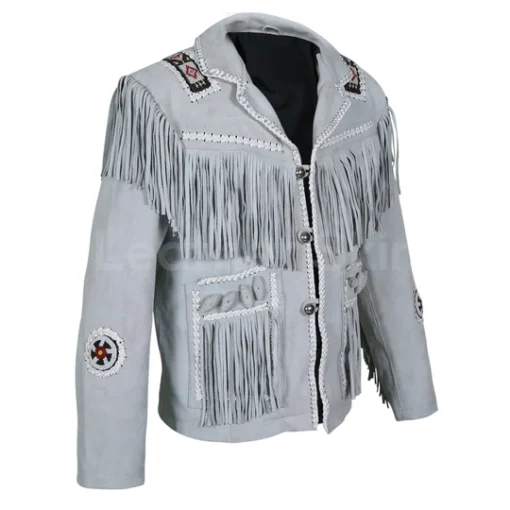 Mens White Cowboy Fringe Western Jacket - Image 2